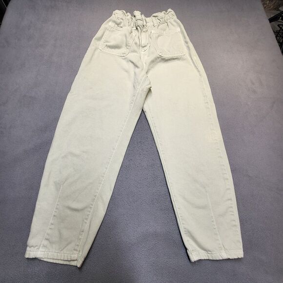 Zara Jeans Womens 4 Green Paper Bag Tapered Leg Denim Distressed - Picture 1 of 12